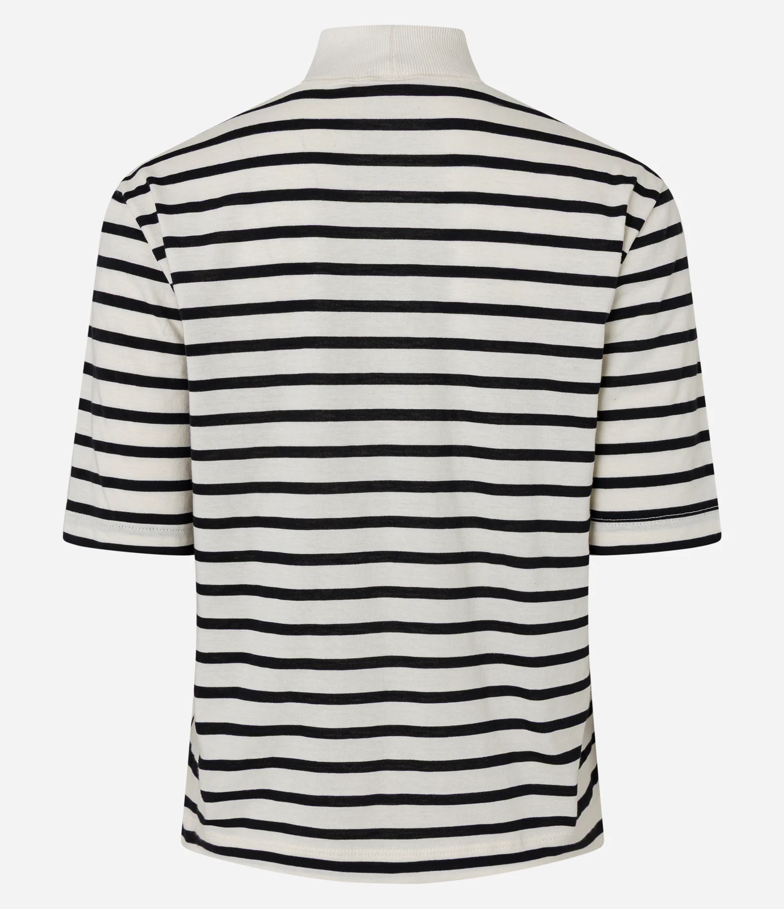 Camiseta em Algodão Listrada com Gola Alta Branco 2