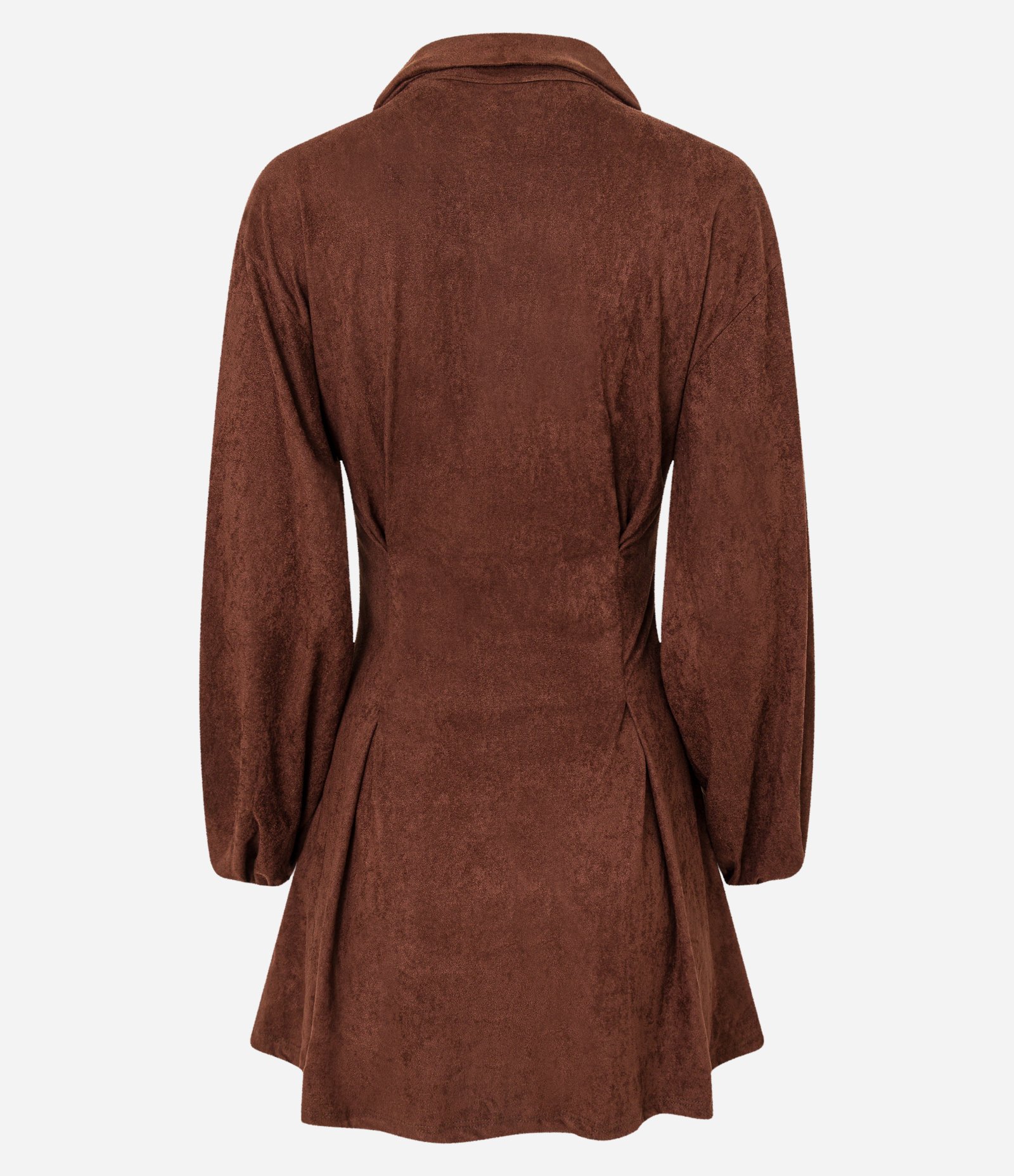 Vestido Evasê Curto em Suede com Gola Polo Marrom 7