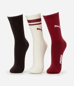 Kit 03 Meias Cano Alto Esportiva em Algodão Puma