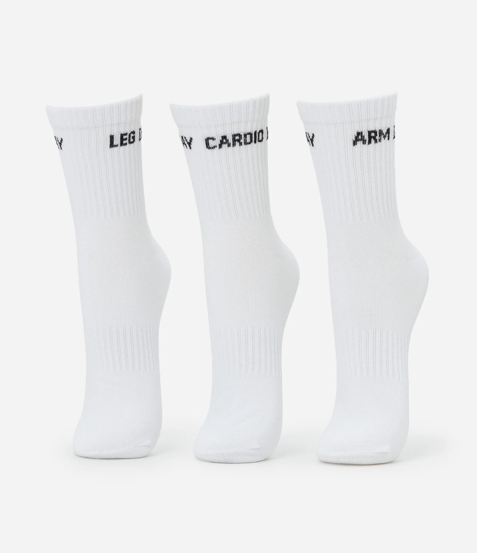 Kit 03 Meias Cano Alto Esportivas em Algodão Canelado com Estampa Dia de Treino Branco 2