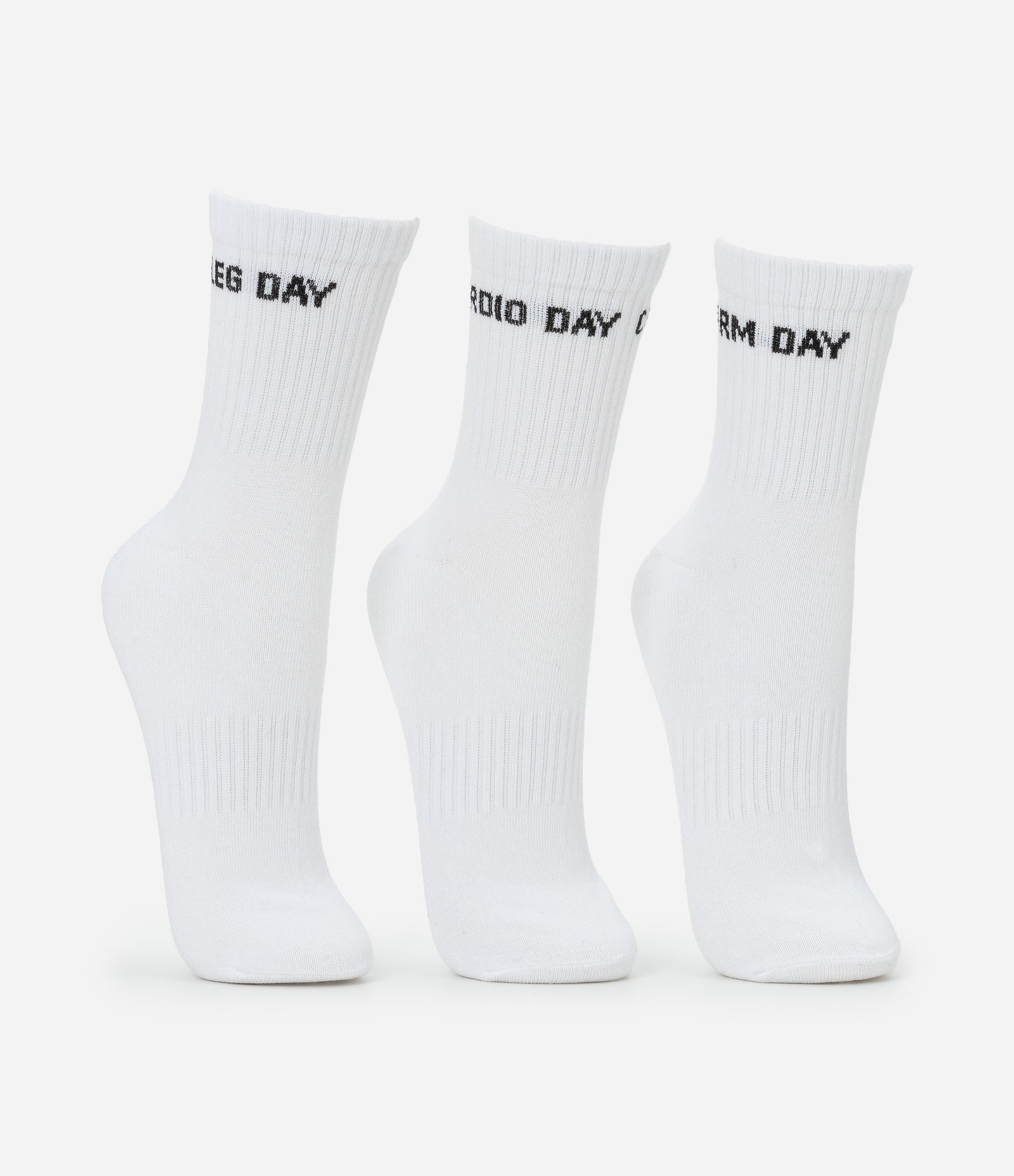 Kit 03 Meias Cano Alto Esportivas em Algodão Canelado com Estampa Dia de Treino Branco 3