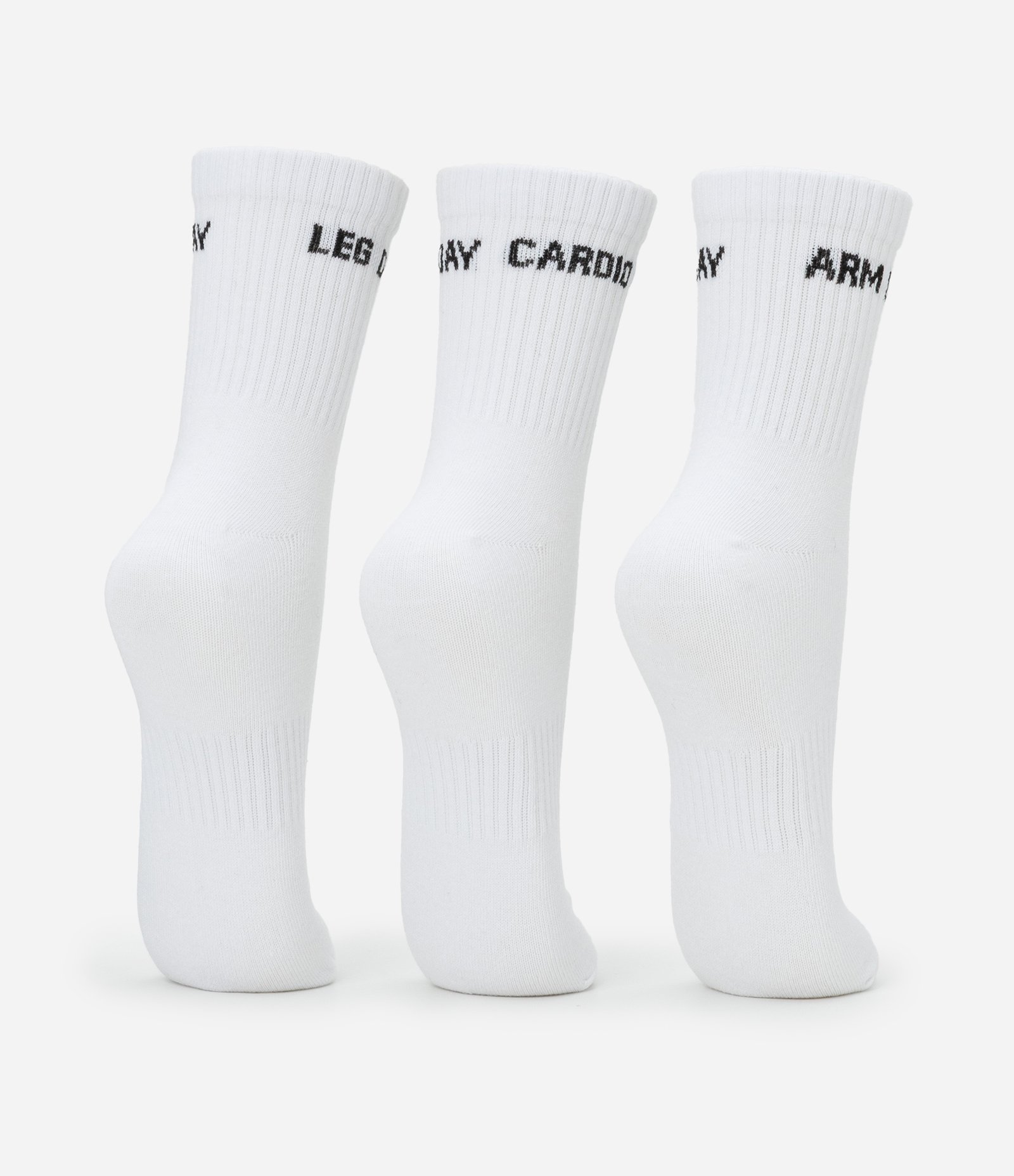 Kit 03 Meias Cano Alto Esportivas em Algodão Canelado com Estampa Dia de Treino Branco 4