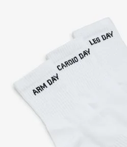 Kit 03 Meias Cano Alto Esportivas em Algodão Canelado com Estampa Dia de Treino