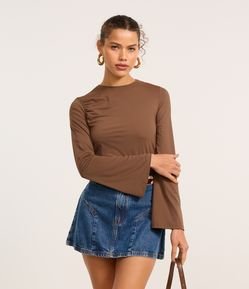Blusa em Microfibra com Manga Godê e Franzido
