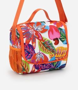 Lancheira com Tampa e Estampa Floral com Cajus
