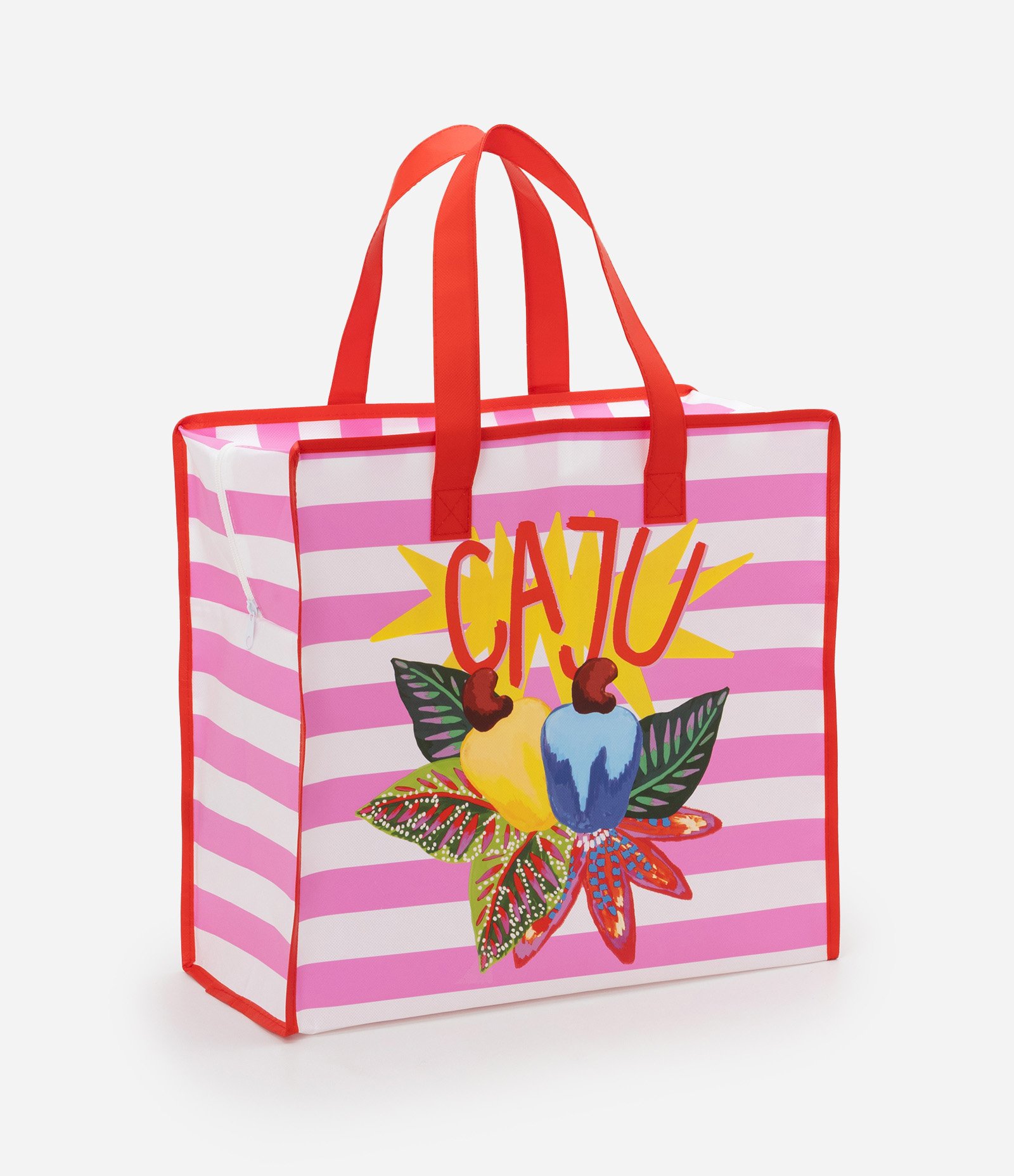 Sacola de Compras Listrada com Estampa de Cajus Multicores 2