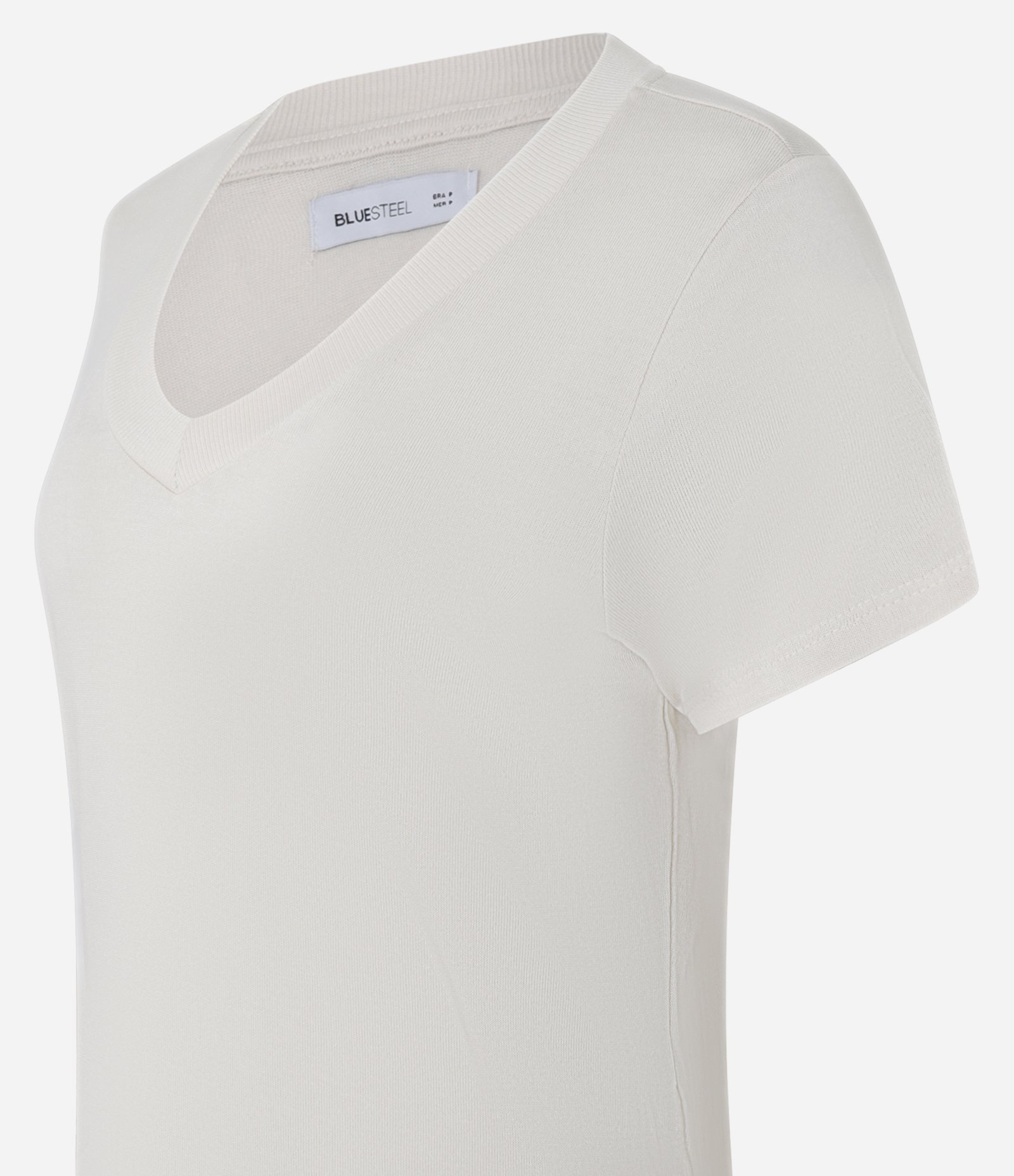 Blusa Básica em Viscose com Gola V em Ribana Bege 5