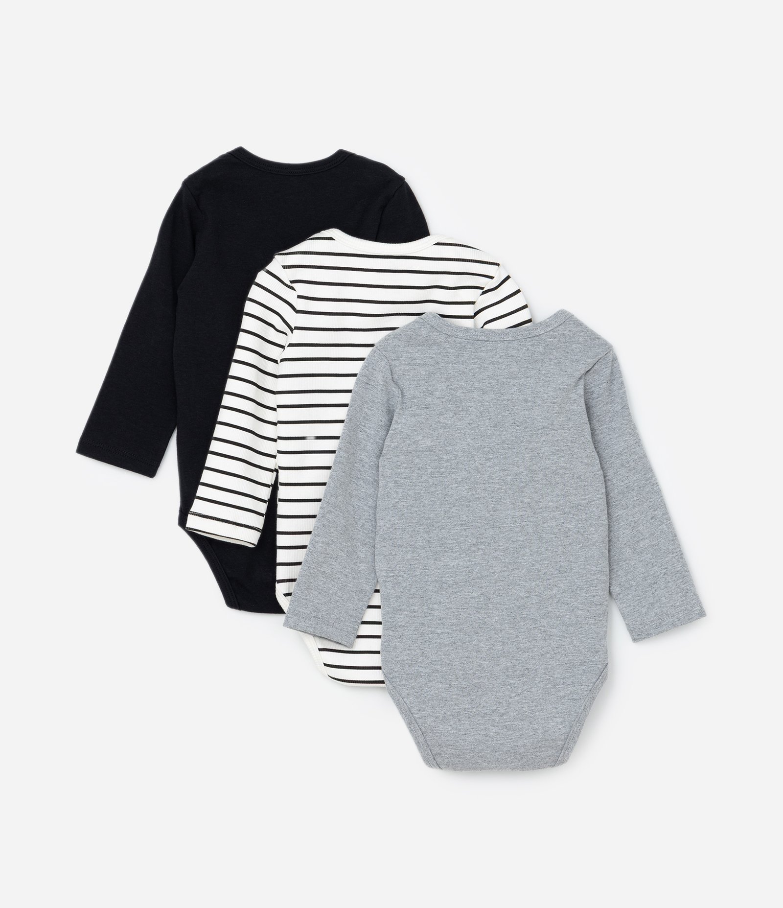 Kit 03 Bodies Infantis com Estampa Listrada  - Tam 0 a 18 meses Preto/Cinza/Listrado 2