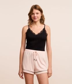 Blusa de Pijama Alcinha Seamless com Renda e Textura Trançada