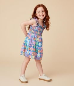 Vestido Infantil em Viscose com Frufru e Estampa Divertida - Tam 1 a 6 Anos