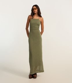 Vestido Midi com Alça Cruzada com Fenda na Parte de Trás
