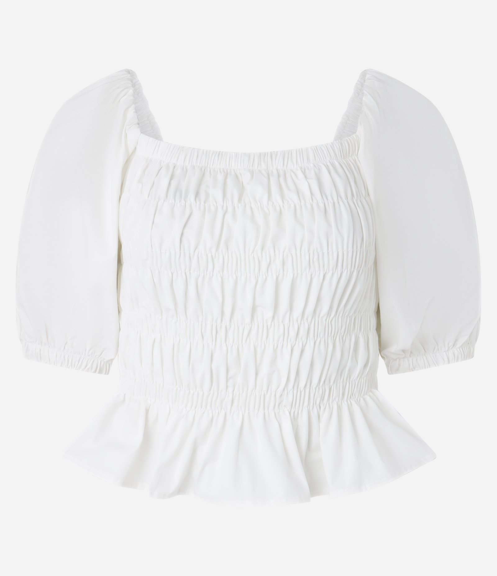 Blusa em Tricoline com Lastex e Manga Bufante Branco 4