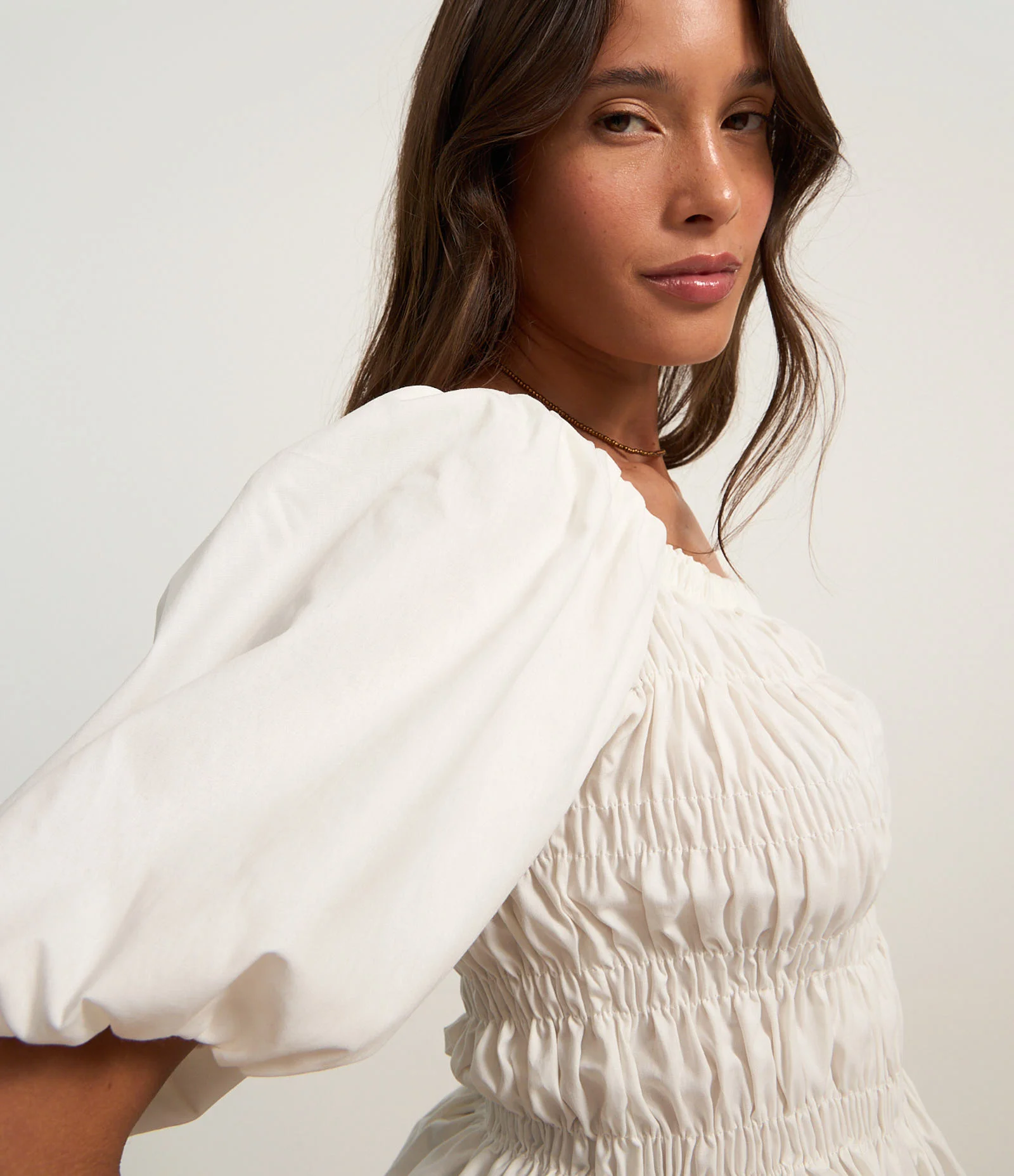 Blusa em Tricoline com Lastex e Manga Bufante Branco 1