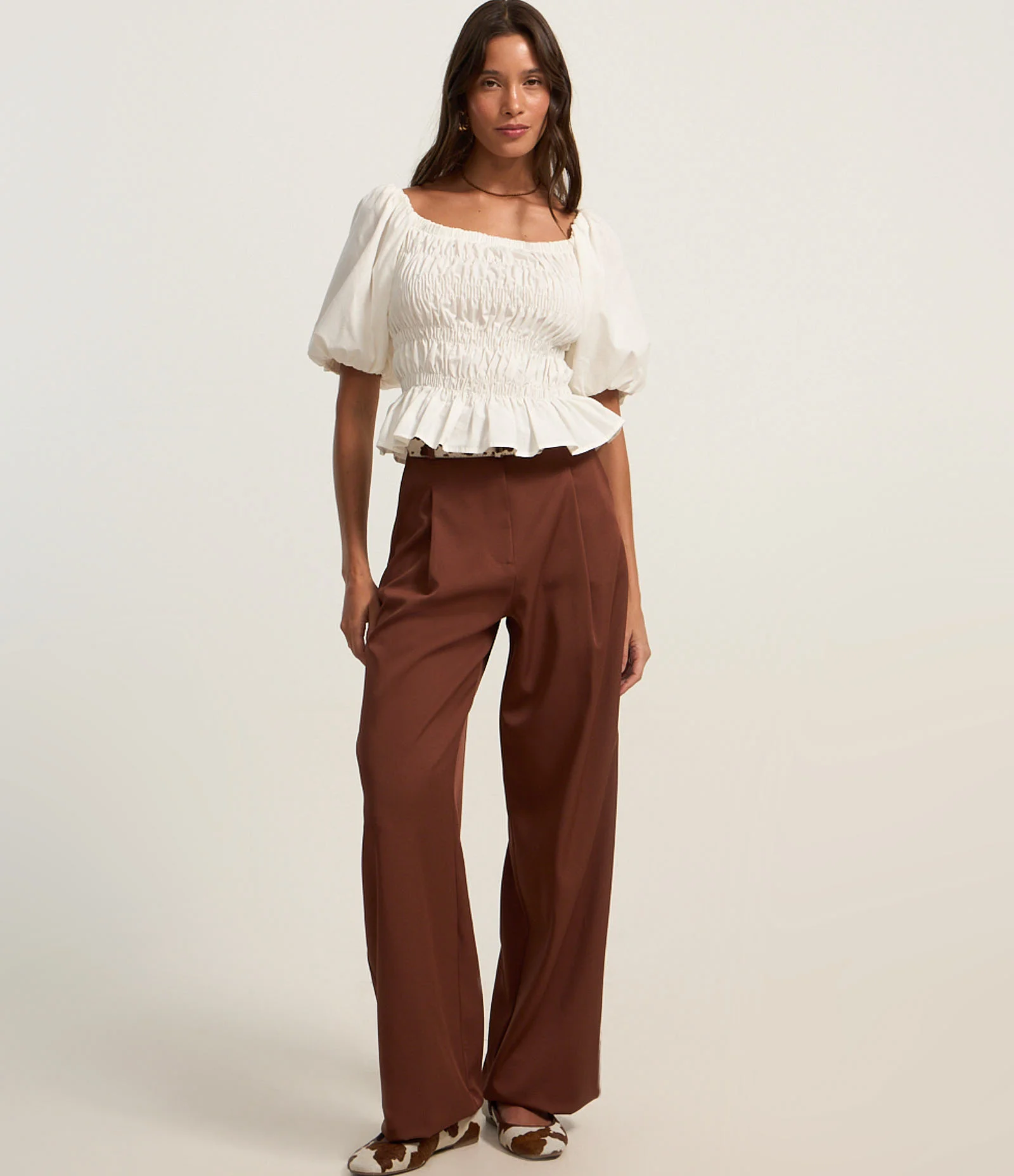 Blusa em Tricoline com Lastex e Manga Bufante Branco 2