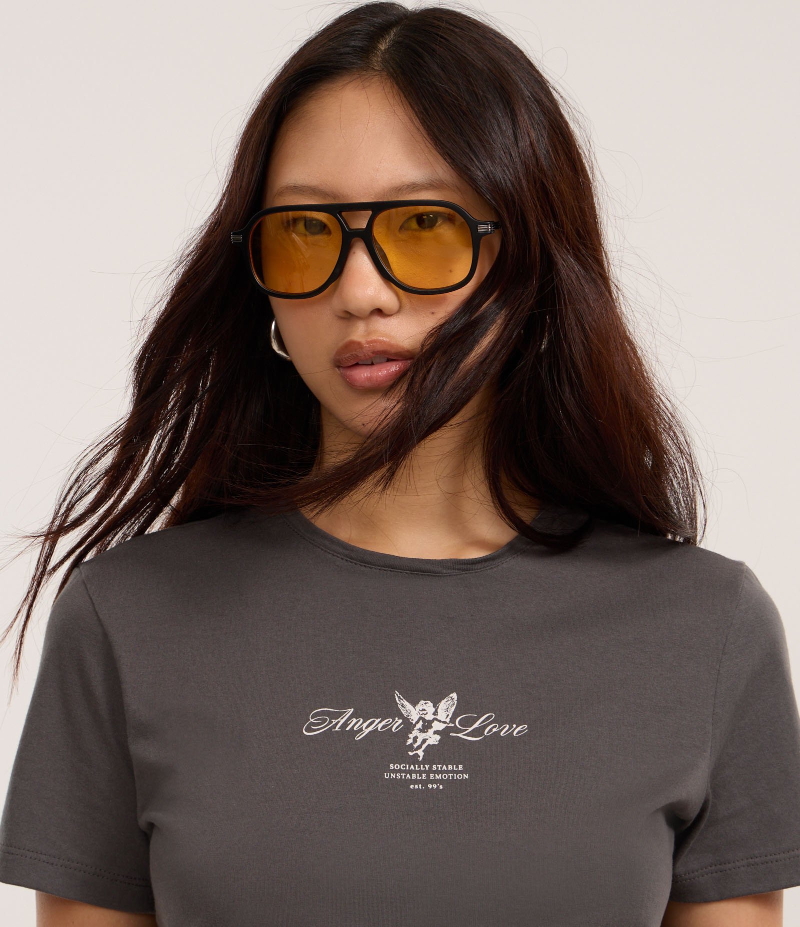 Blusa em Algodão com Estampa Anger Love Cinza 1
