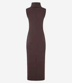 Vestido Long Midi em Anaruga com Gola Alta