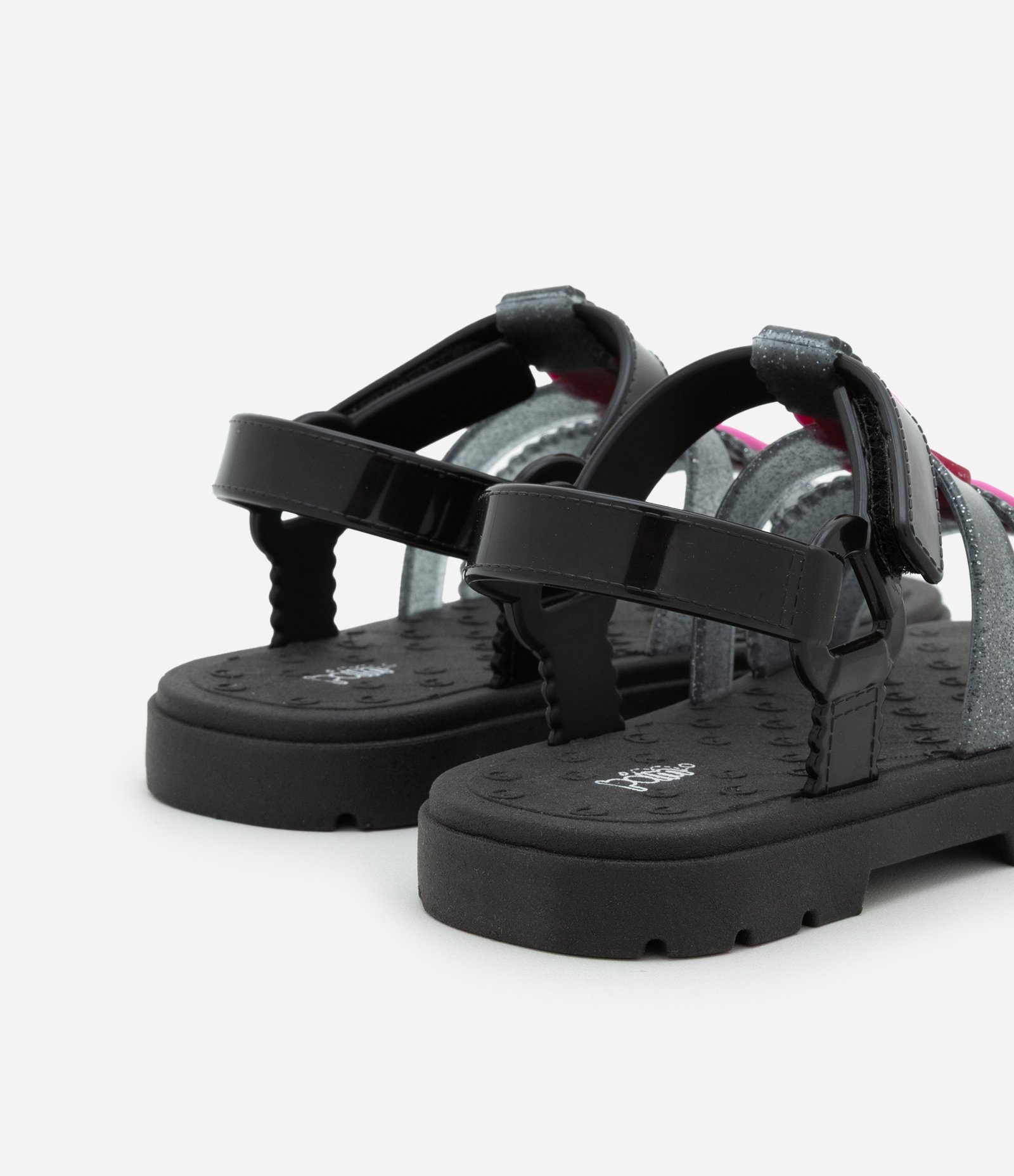 Sandália Infantil com Patch de Corações e Glitter- Tam 21 a 28 Preto 3