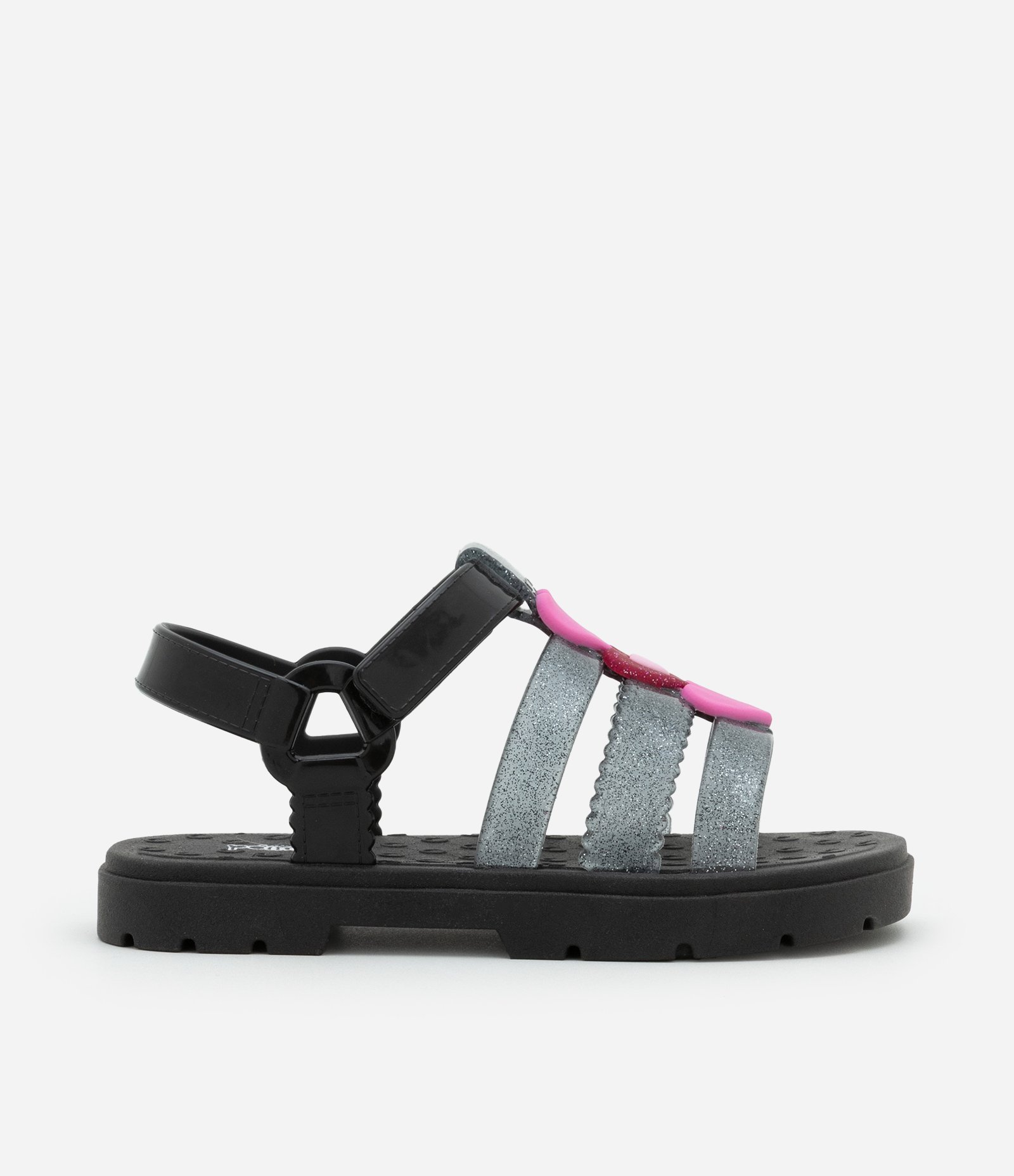 Sandália Infantil com Patch de Corações e Glitter- Tam 21 a 28 Preto 6