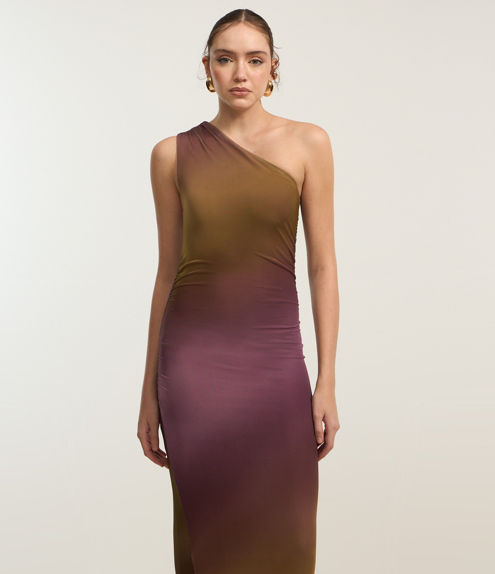 Vestido New Midi em Tule Degradê com Ombro Só Multicores 2