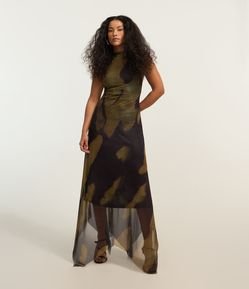 Vestido New Midi em Tule com Barra Assimétrica