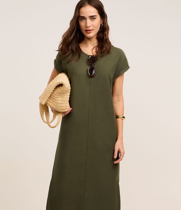 Vestido Midi em Moletom com Efeito Sarja