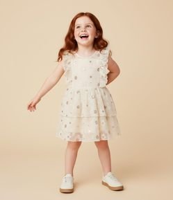 Vestido Infantil com Bordado Floral e Paetês -Tam 1 a  6 Anos
