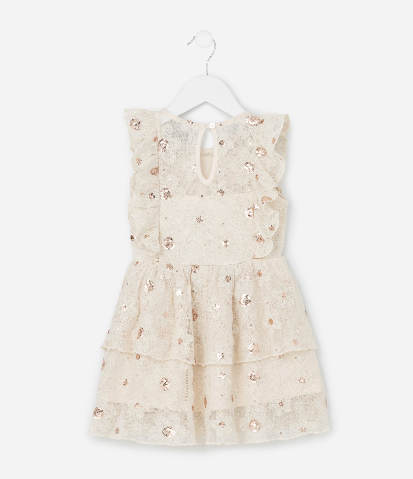 Vestido Infantil com Bordado Floral e Paetês -Tam 1 a  6 Anos Bege 3