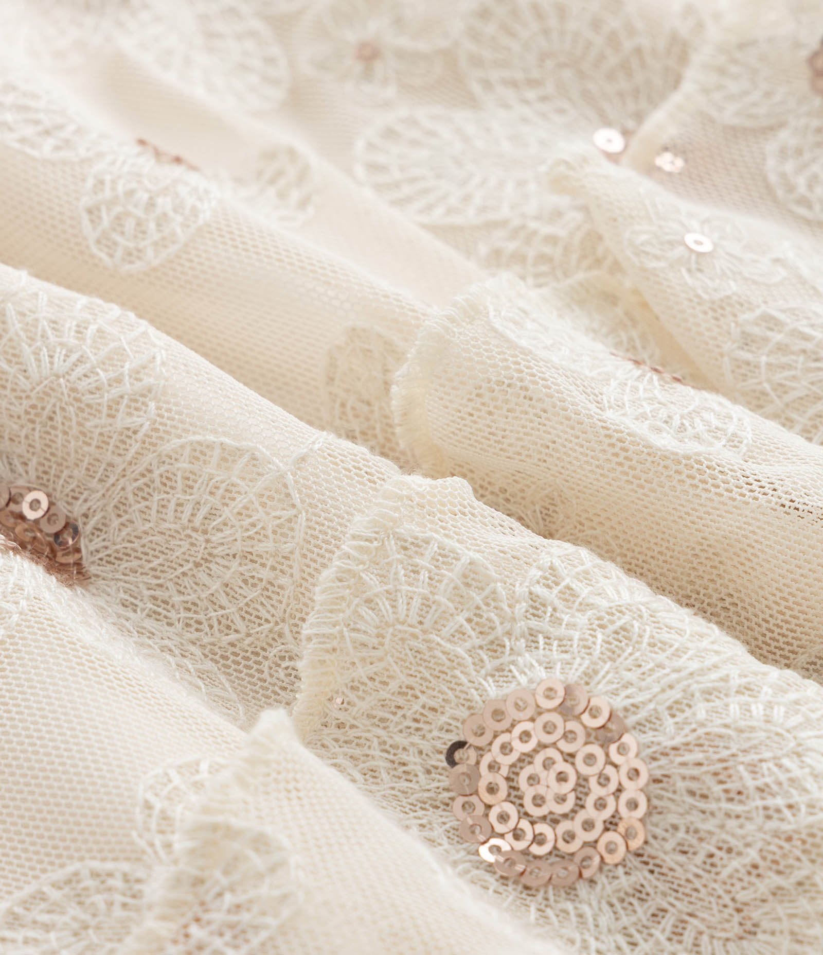 Vestido Infantil com Bordado Floral e Paetês -Tam 1 a  6 Anos Bege 4