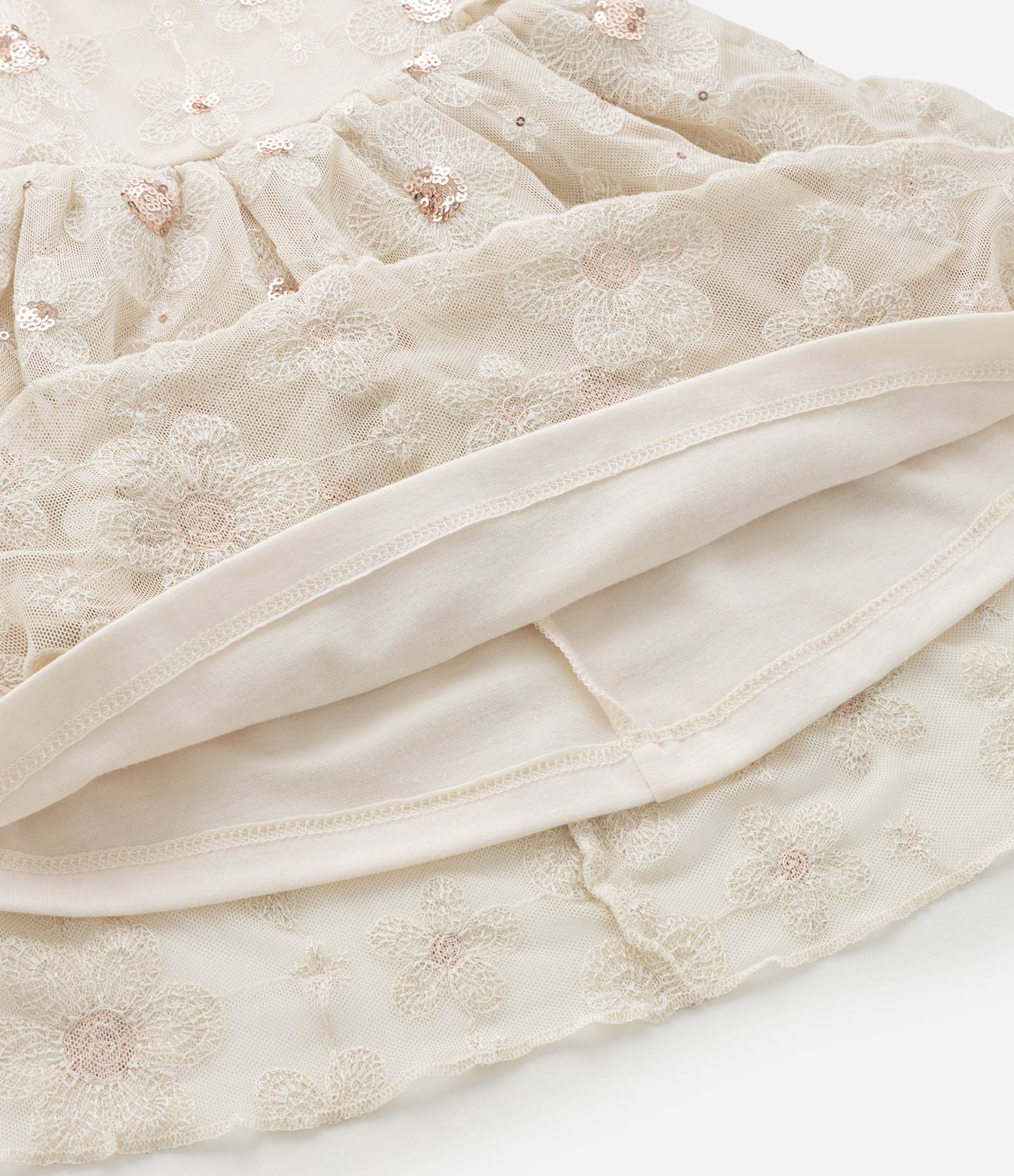 Vestido Infantil com Bordado Floral e Paetês -Tam 1 a  6 Anos Bege 6