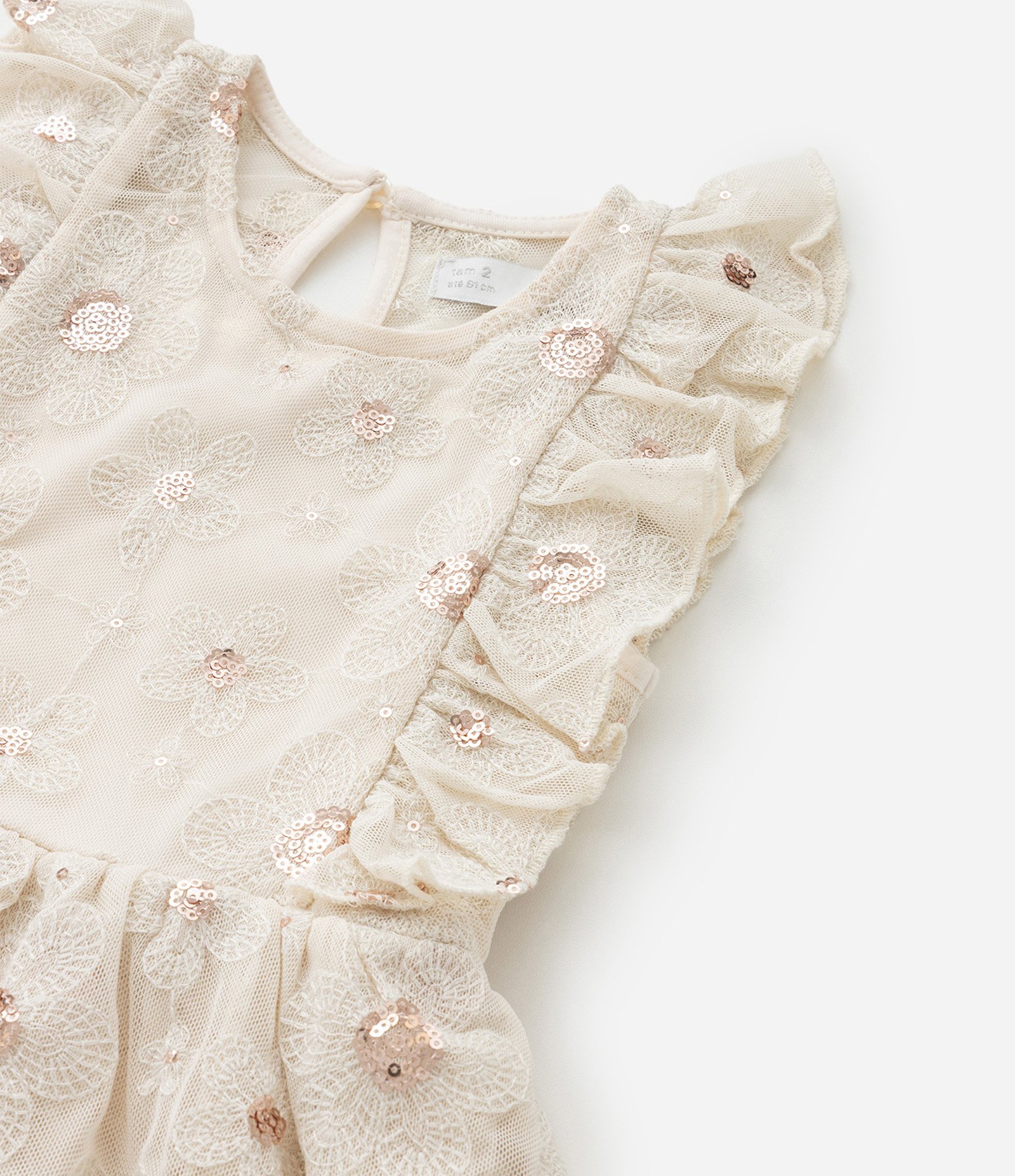 Vestido Infantil com Bordado Floral e Paetês -Tam 1 a  6 Anos Bege 7