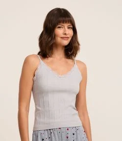 Blusa de Pijama Alcinha Seamless com Renda e Textura Trançada