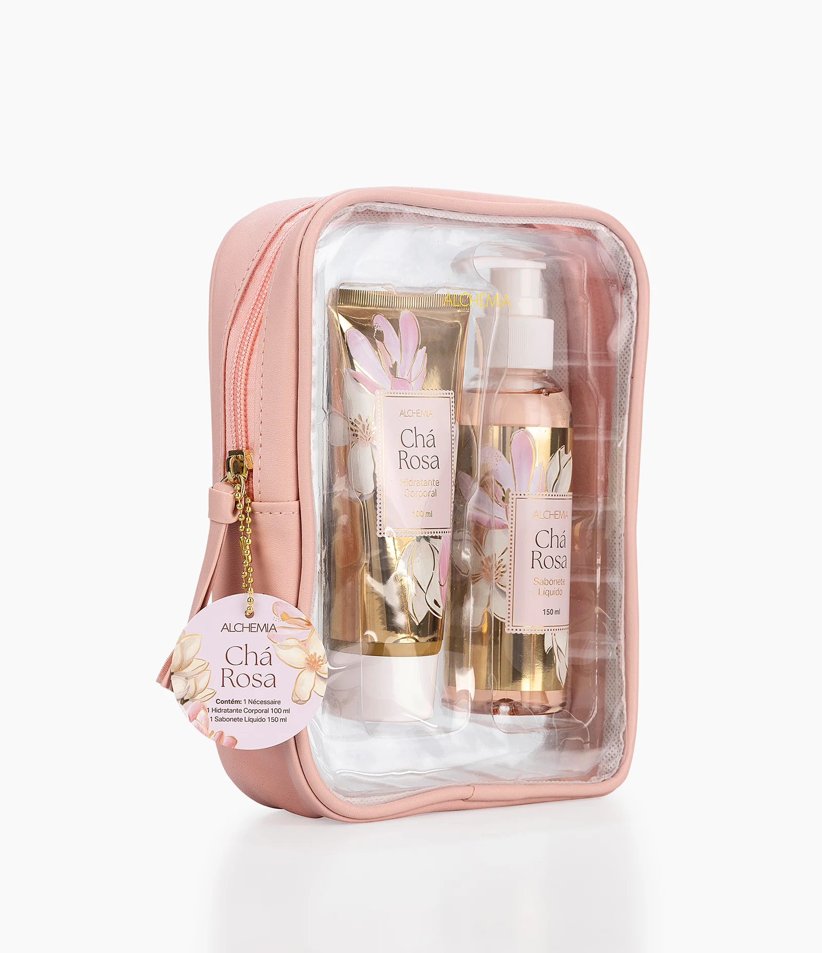 Kit Nécessaire Rosa Chá Rosa com Sabonete Liquido  Alchemia + Hidratante Corporal  Mães Alchemia 


 KIT 2