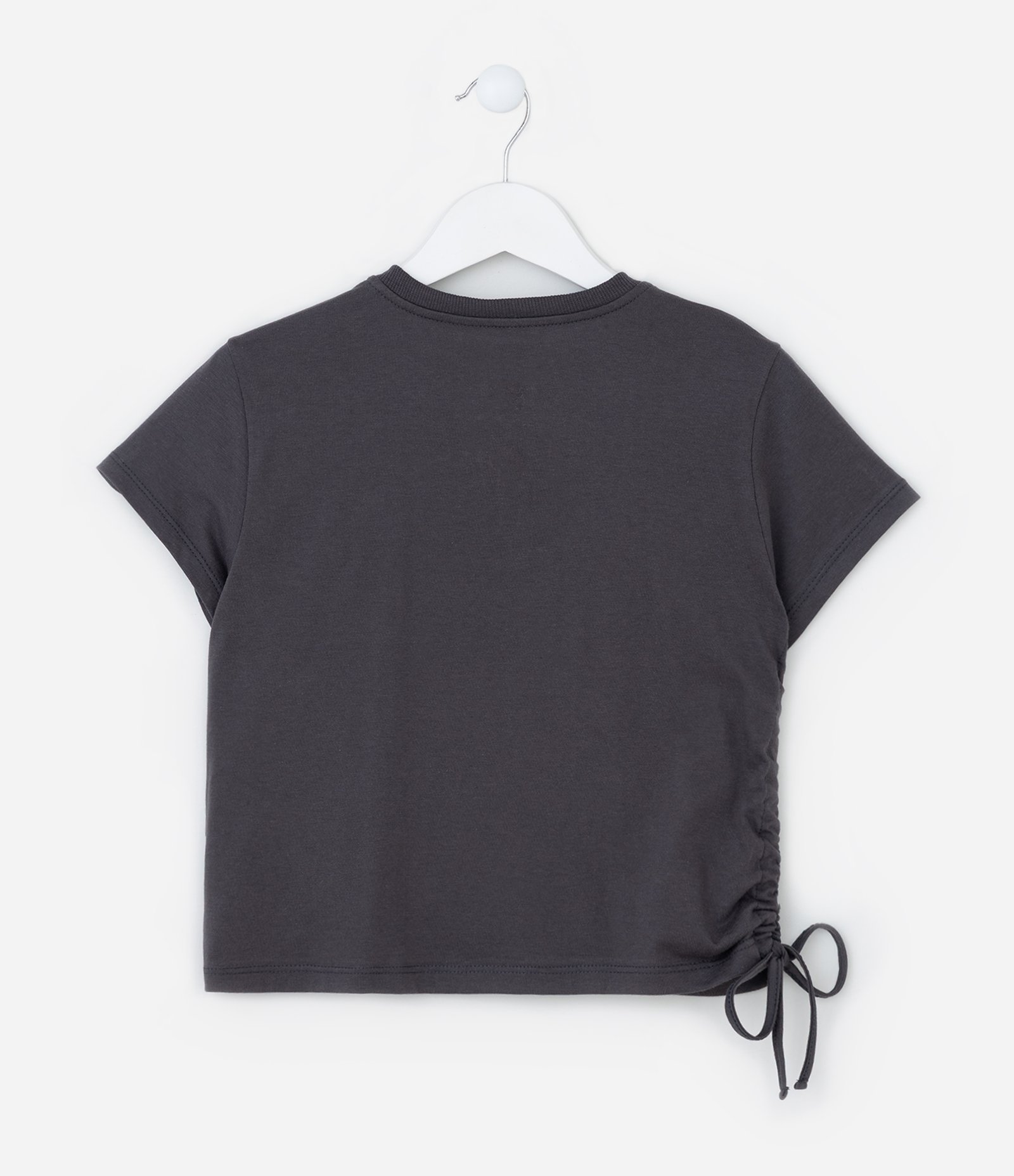 Camiseta Infantil com Amarração e Estampa Kuromi - Tam 5 a 14 Anos Cinza 2