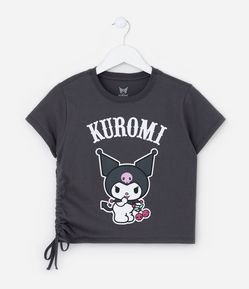 Camiseta Infantil com Amarração e Estampa Kuromi - Tam 5 a 14 Anos