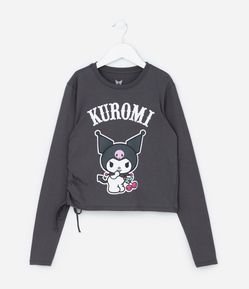 Camiseta Infantil com Amarração e Estampa Kuromi - Tam 5 a 14 Anos