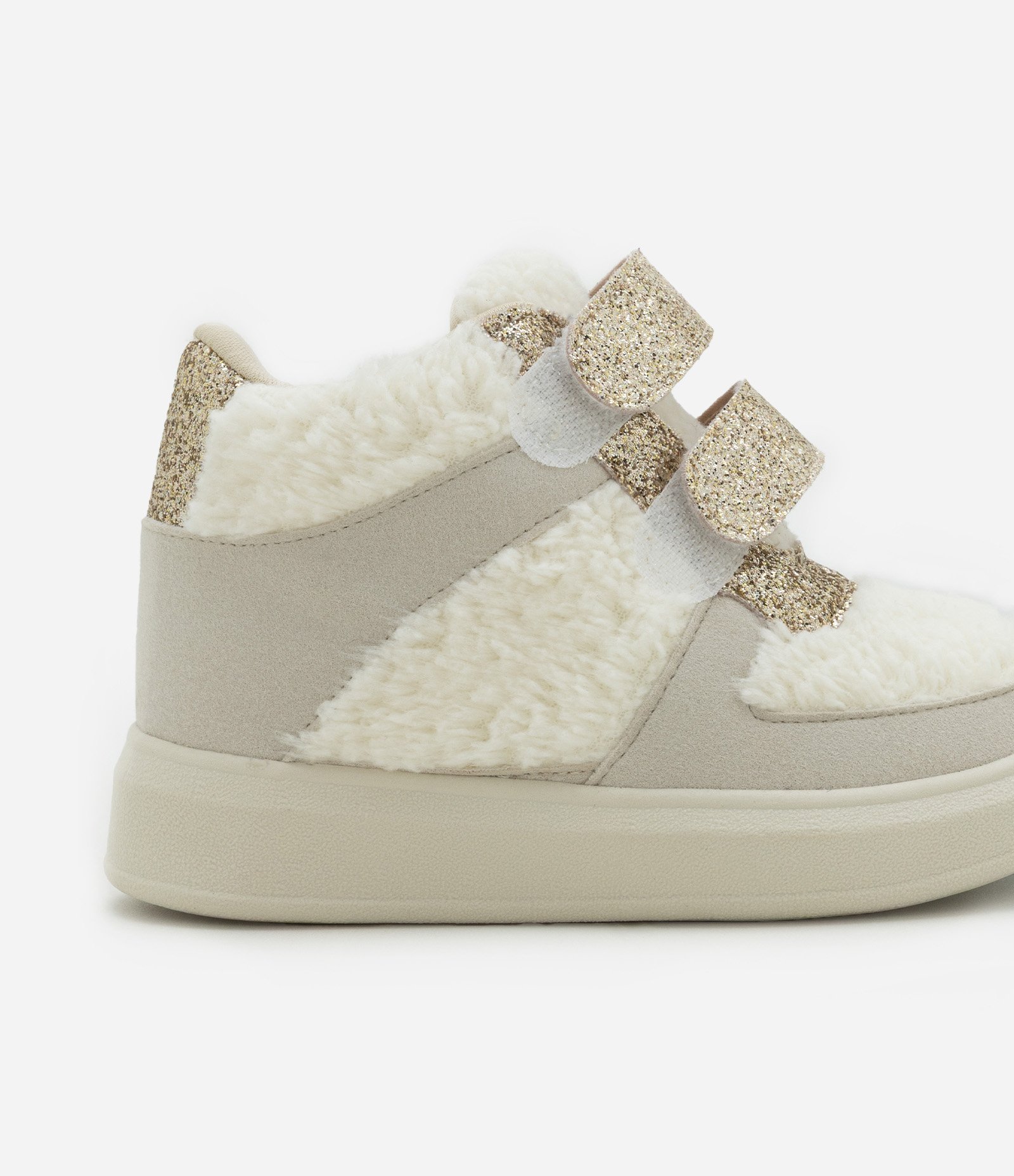 Tênis Abotinado Infantil com Recortes em Sherpa e Brilhos - Tam 20 ao 27 Off White 3