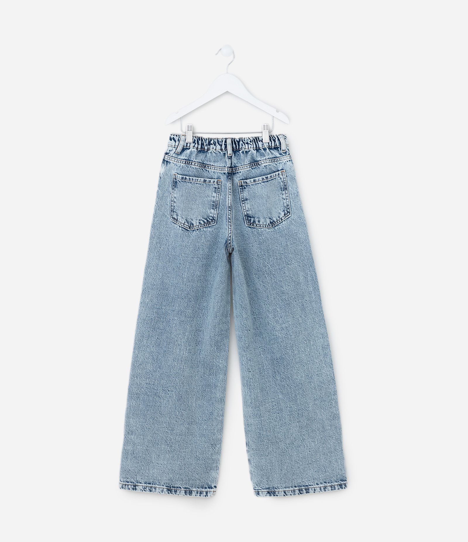 Calça Wide Leg Infantil em Jeans com Brilhinhos - Tam 5 a 14 Anos Azul 2