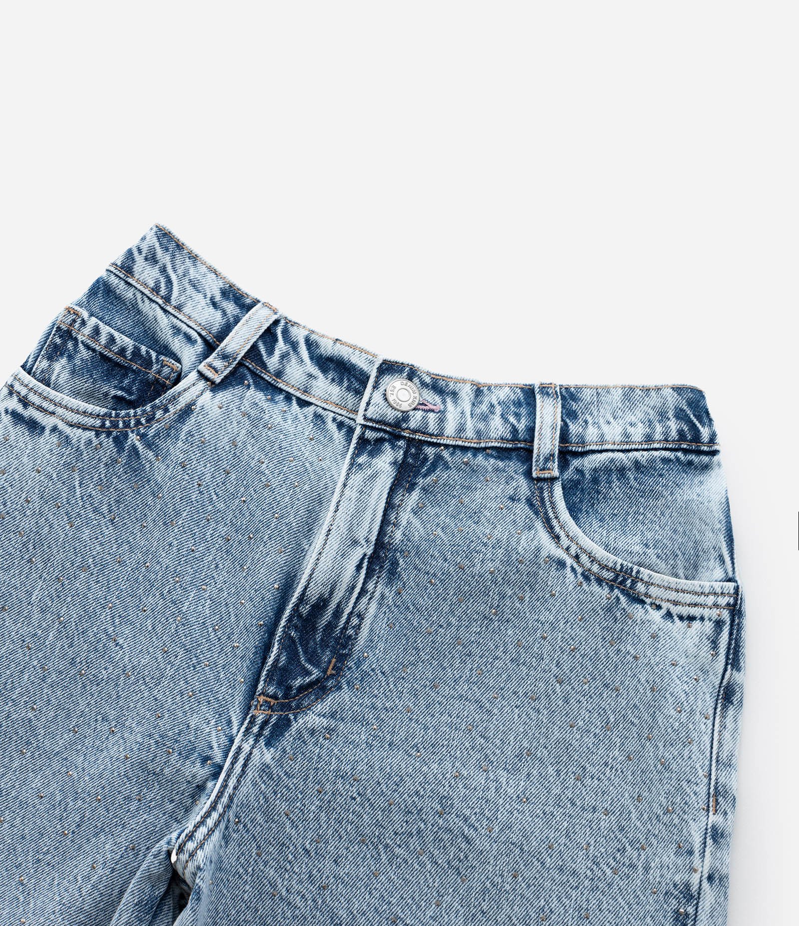 Calça Wide Leg Infantil em Jeans com Brilhinhos - Tam 5 a 14 Anos Azul 5