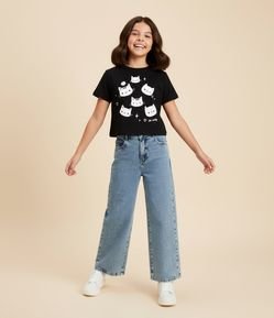 Calça Wide Leg Infantil em Jeans com Brilhinhos - Tam 5 a 14 Anos