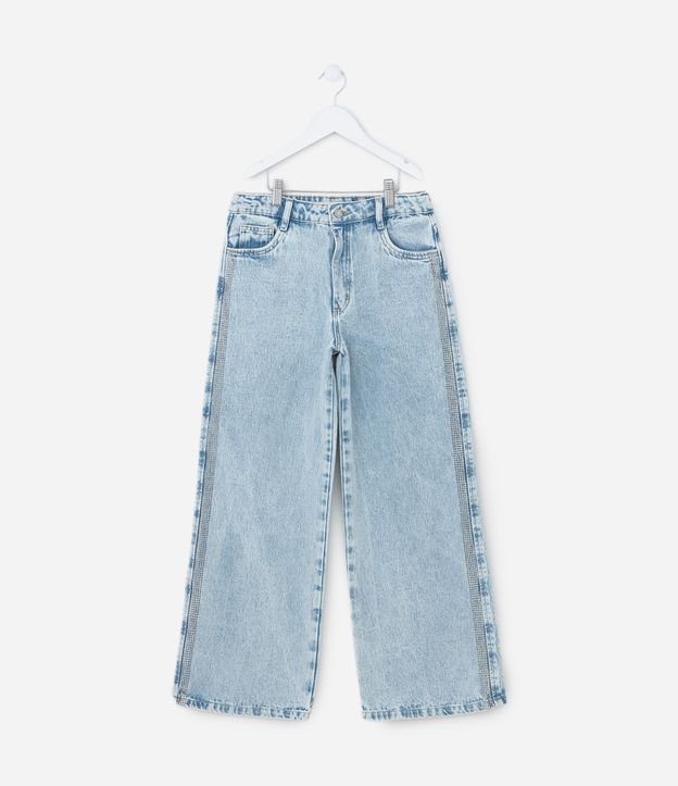 Calça Wide Leg Infantil em Jeans com Brilhinhos - Tam 5 a 14 Anos