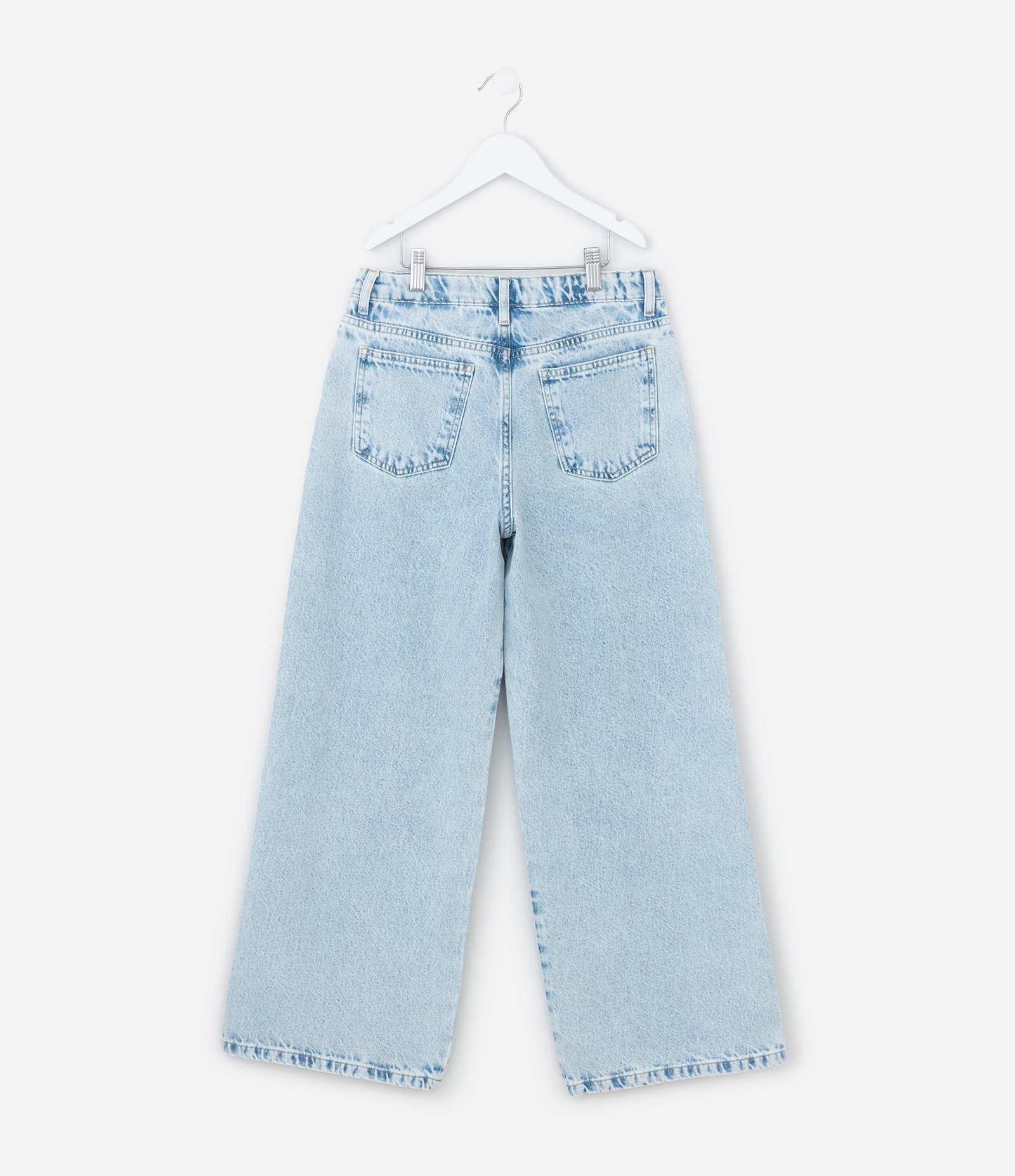 Calça Wide Leg Infantil em Jeans com Brilhinhos - Tam 5 a 14 Anos Azul 2