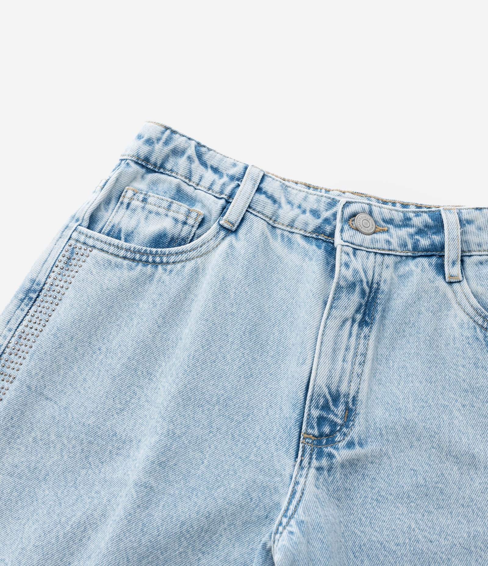 Calça Wide Leg Infantil em Jeans com Brilhinhos - Tam 5 a 14 Anos Azul 4