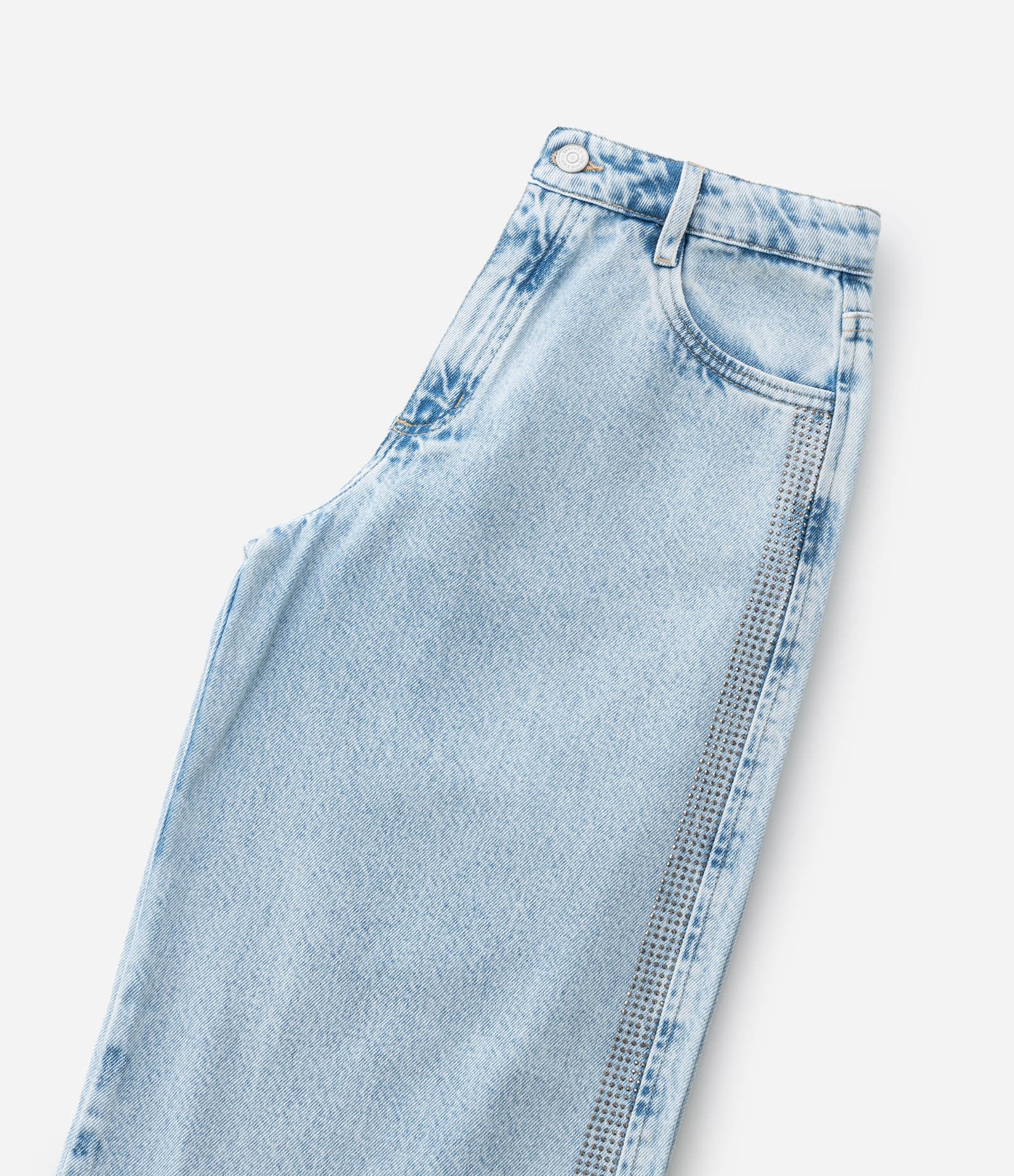 Calça Wide Leg Infantil em Jeans com Brilhinhos - Tam 5 a 14 Anos Azul 5