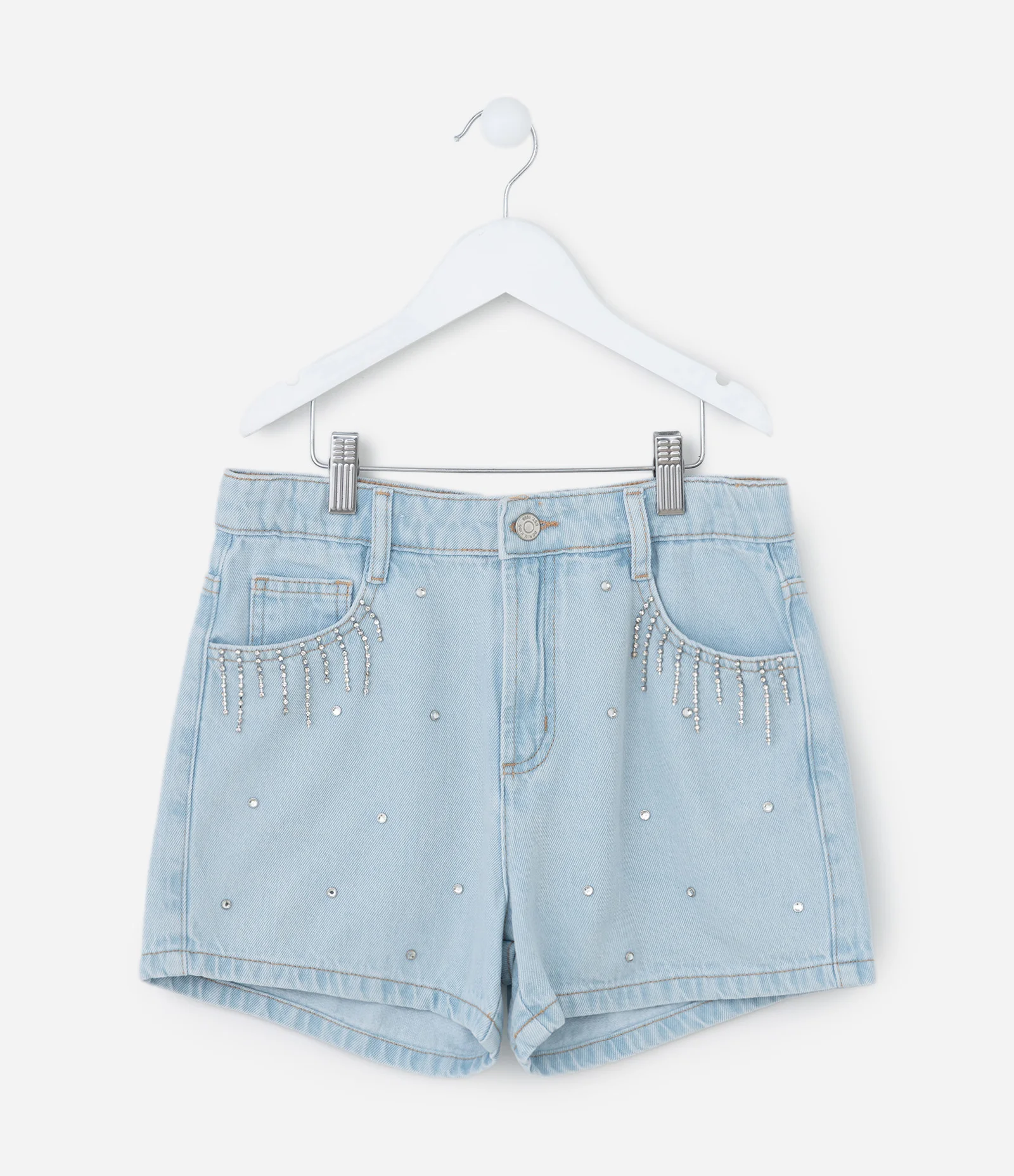 Short Infantil em Jeans com Franjas e Brilhos - Tam 5 a 14 Anos Azul 1