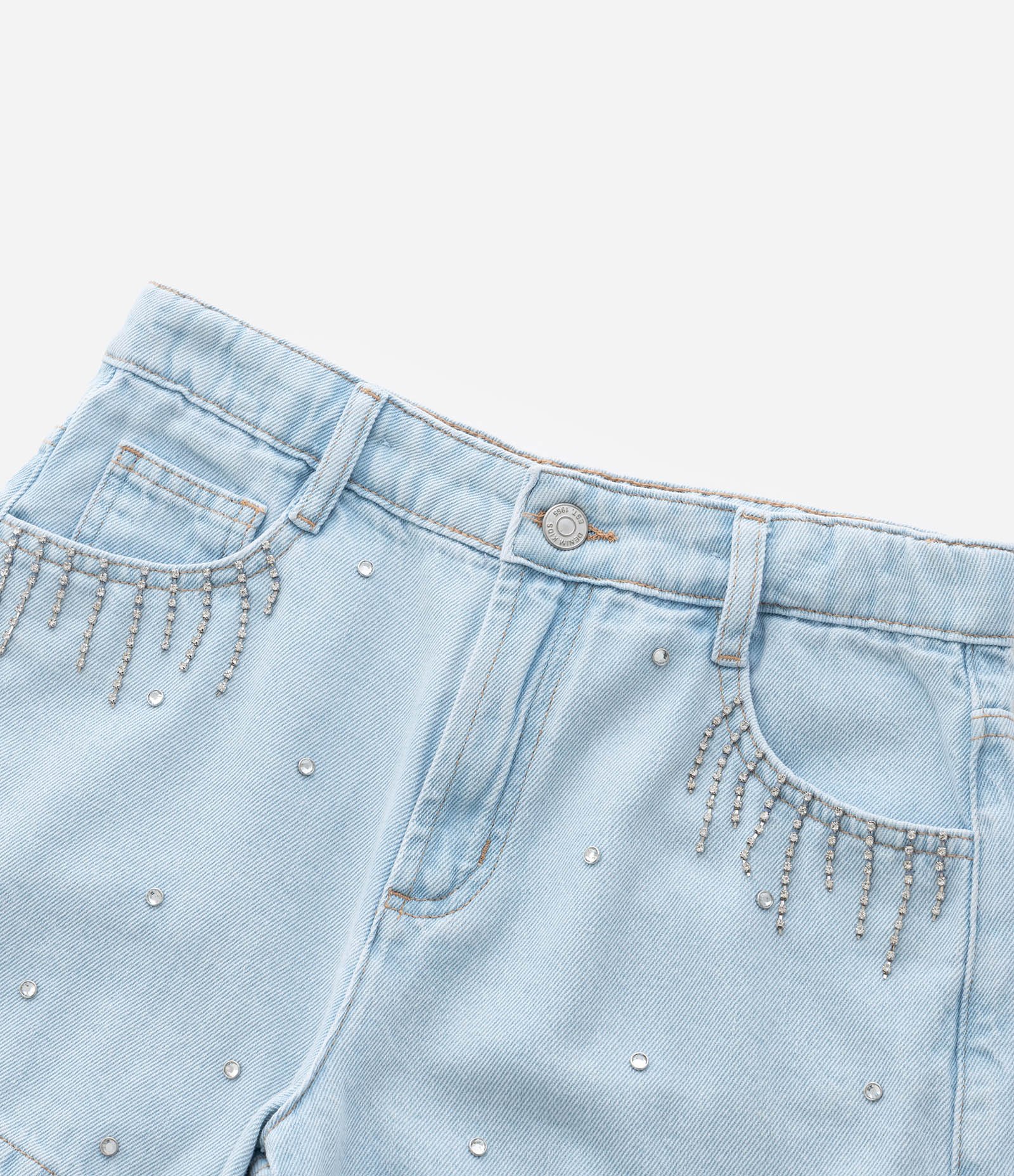 Short Infantil em Jeans com Franjas e Brilhos - Tam 5 a 14 Anos Azul 6
