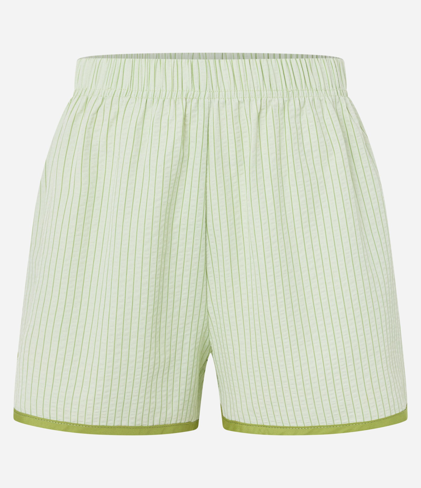 Short de Pijama em Anarruga Listrada com Barra Contrastante Verde 5