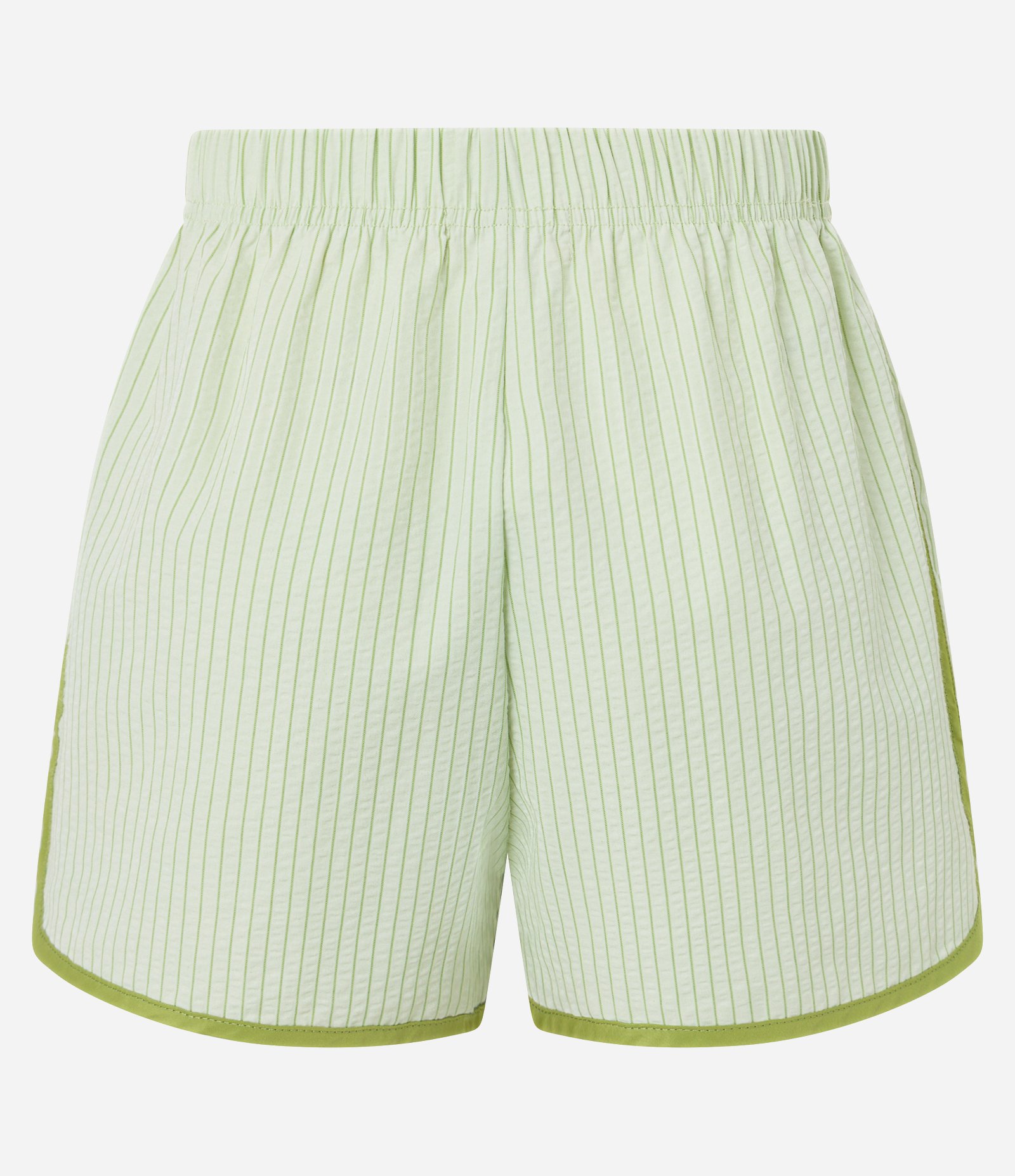 Short de Pijama em Anarruga Listrada com Barra Contrastante Verde 6
