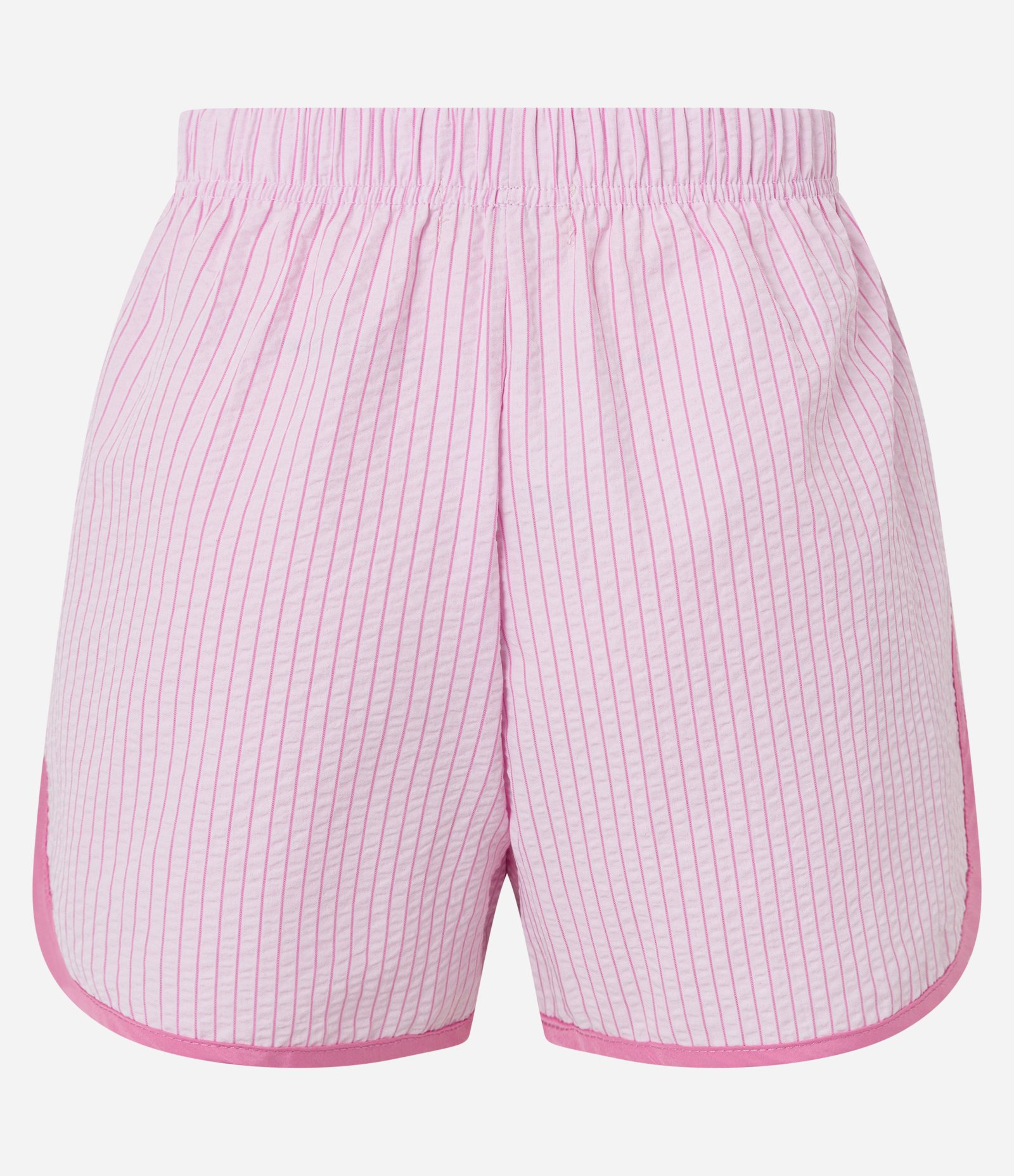 Short de Pijama em Anarruga Listrada com Barra Contrastante Rosa 6