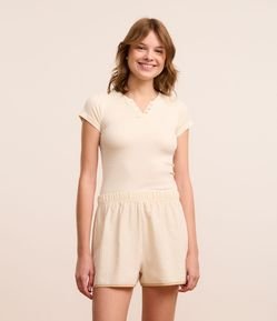 Short de Pijama em Anarruga Listrada com Barra Contrastante