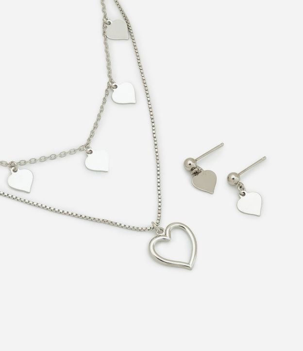 Conjunto de Colar e Brinco Infantil com Pingentes Coração - Tam Único